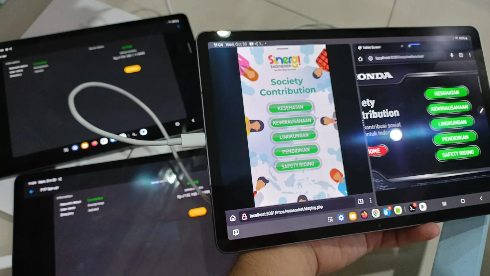 Both pages side by side on one tablet, testing before the show
